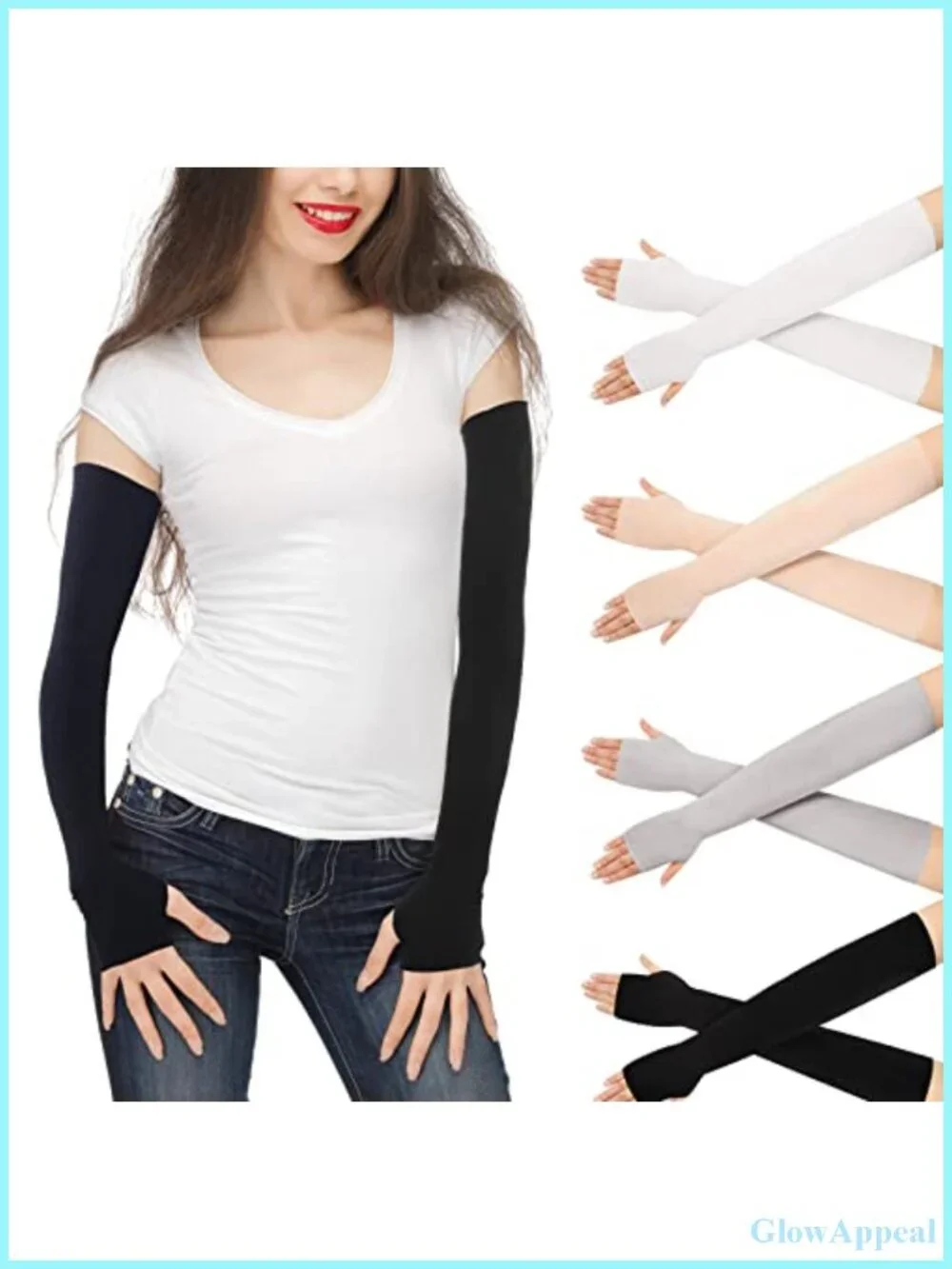 Fingerless Gloves with Thumb Hole UV Arm Sleeves Set of 4 for Outdoor Sports
